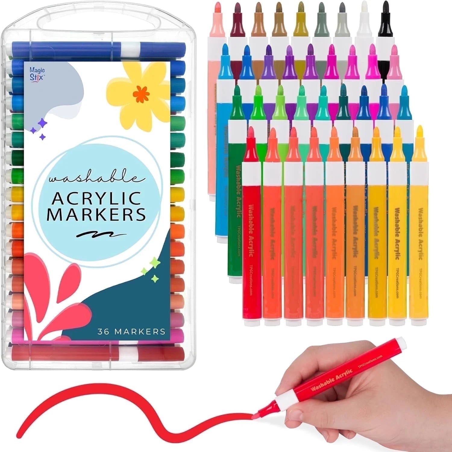 The Pencil Grip Magic Stix Rotuladores acrílicos lavables para todas las edades, 36 colores no tóxicos, rotuladores de pintura vibrantes para manualidades