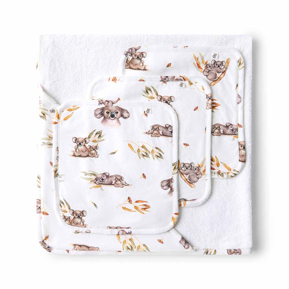 Set de toallitas orgánicas Koala Print Blancas / Talla única