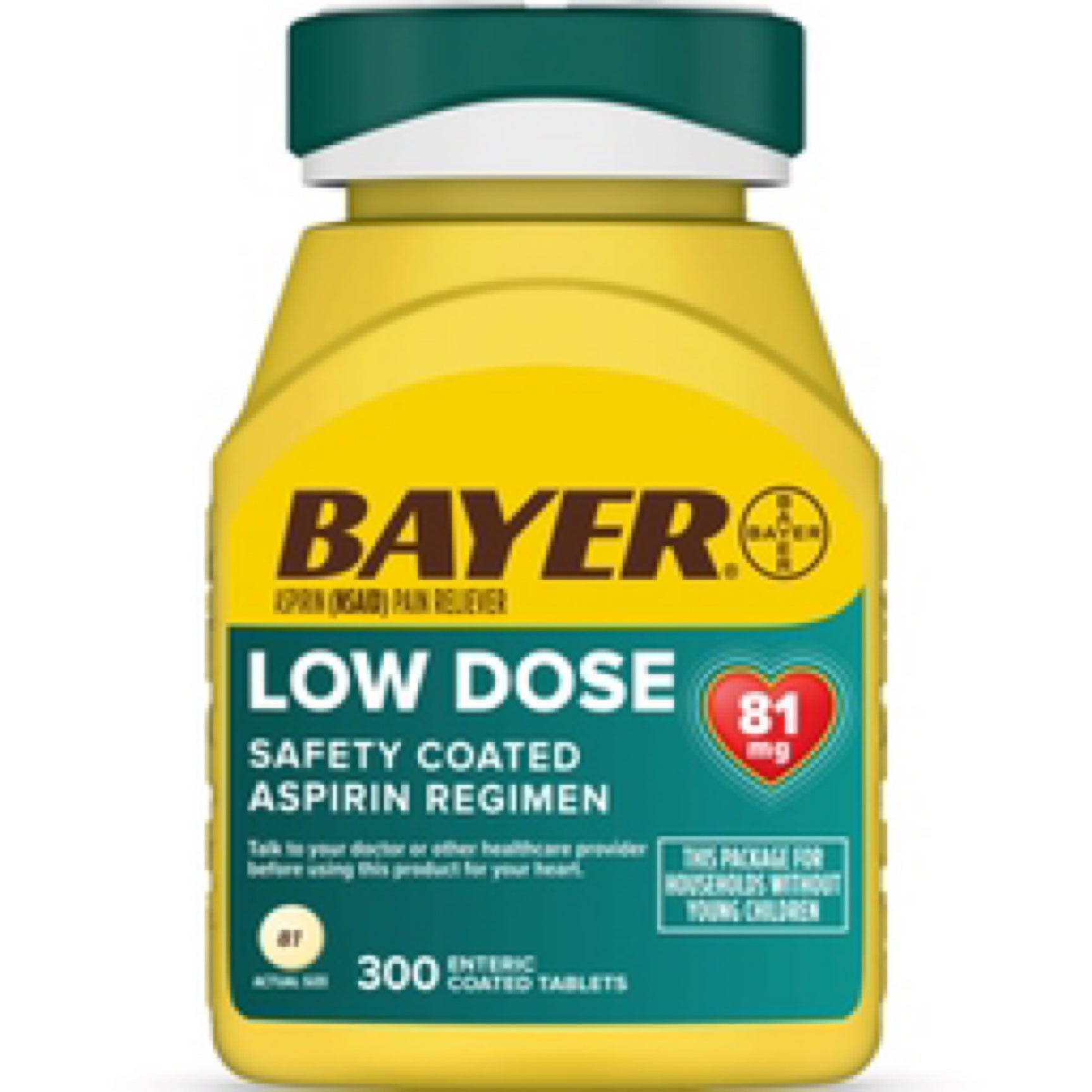 Aspirin Regimen Bayer 81mg Enteric Coated Tablets | Pain Reliever |300 Count