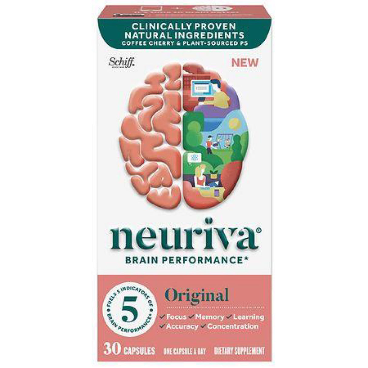 Neuriva Original Brain Health Supplement (30 Count) Support with Clinically Tested Natural Ingredients (Coffee Cherry & Plant Sourced