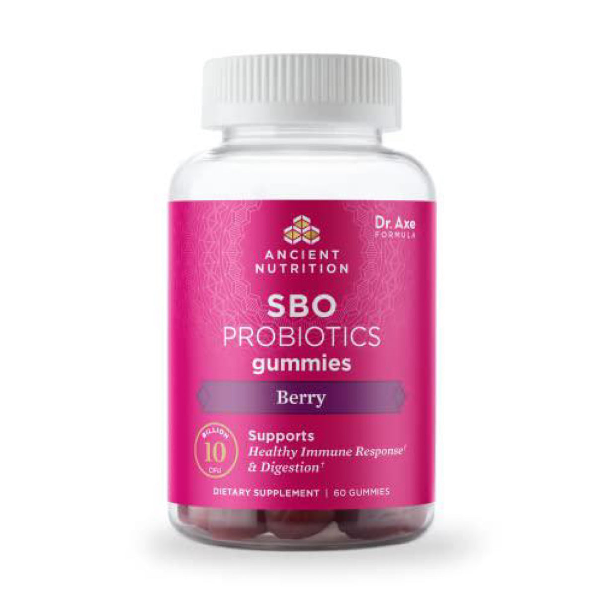 Probiotics by Ancient Nutrition, SBO Probiotics Berry Gummies 10 Billion CFUS*/Serving, Healthy Digestive and Immune Response Support, Gluten Free, Reduces Occasional Bloating