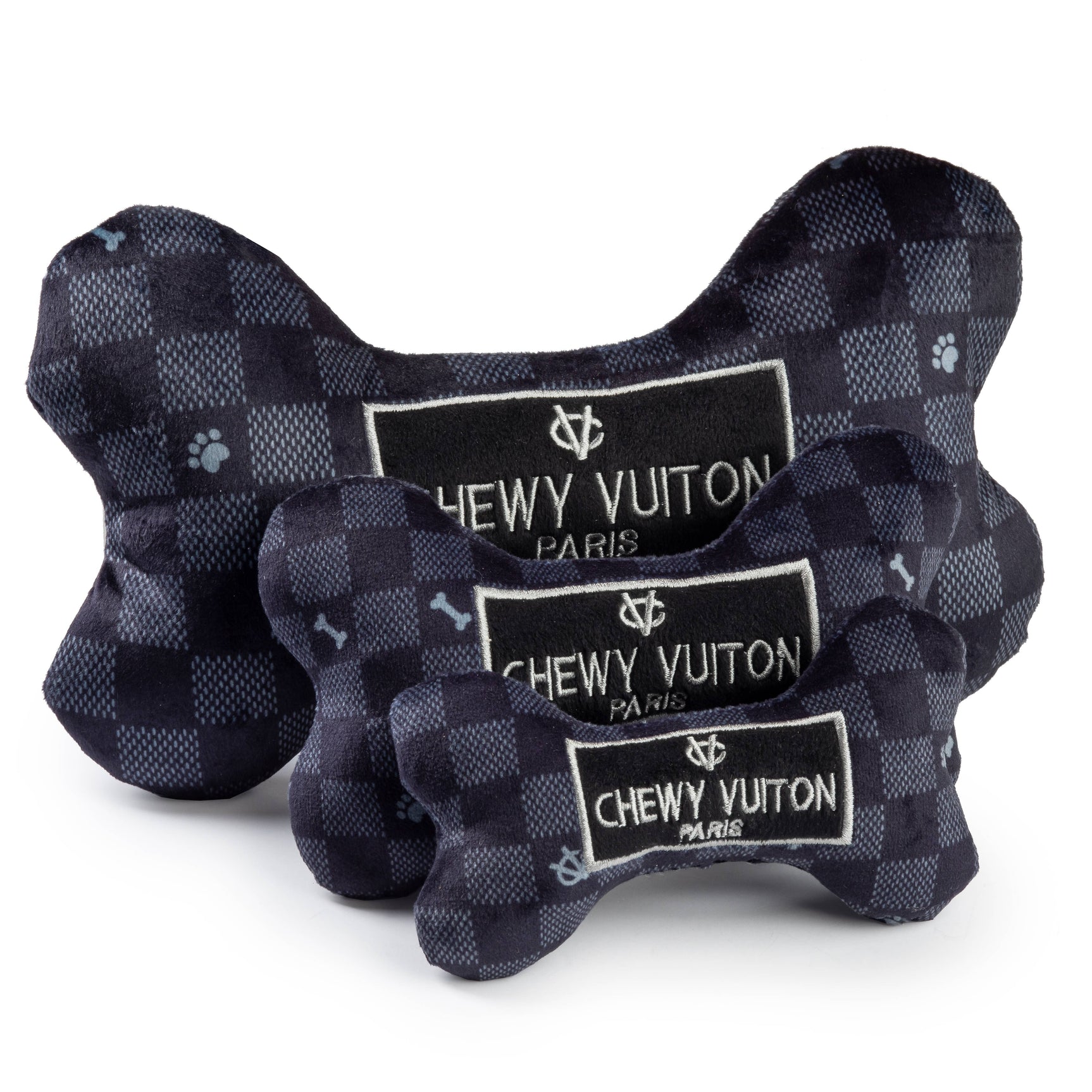 Haute Diggity Dog Black Checker Chewy Vuiton Bone Squeaker Dog Toy