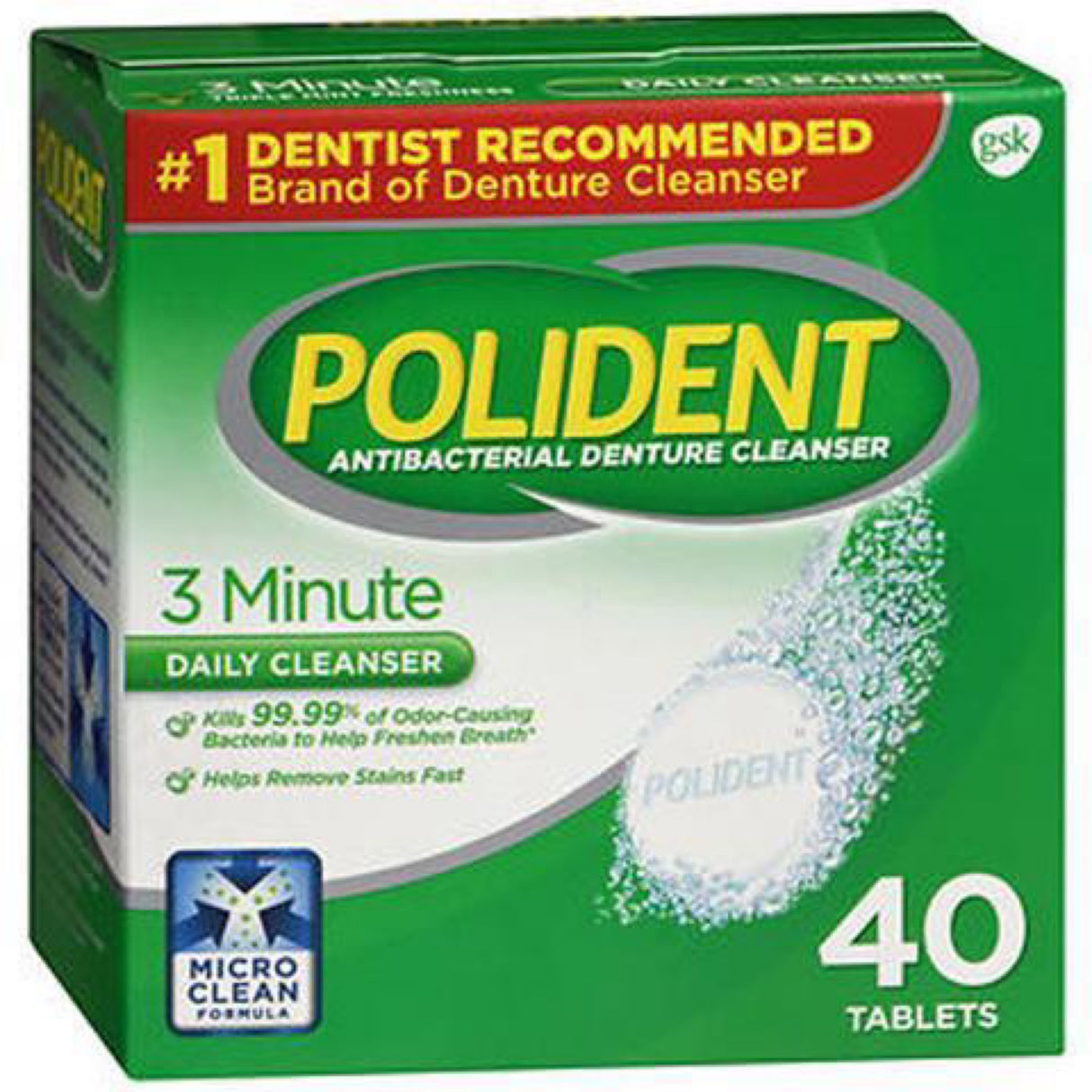 Polident 3 Minute Antibacterial Denture Cleanser Tablets Mint