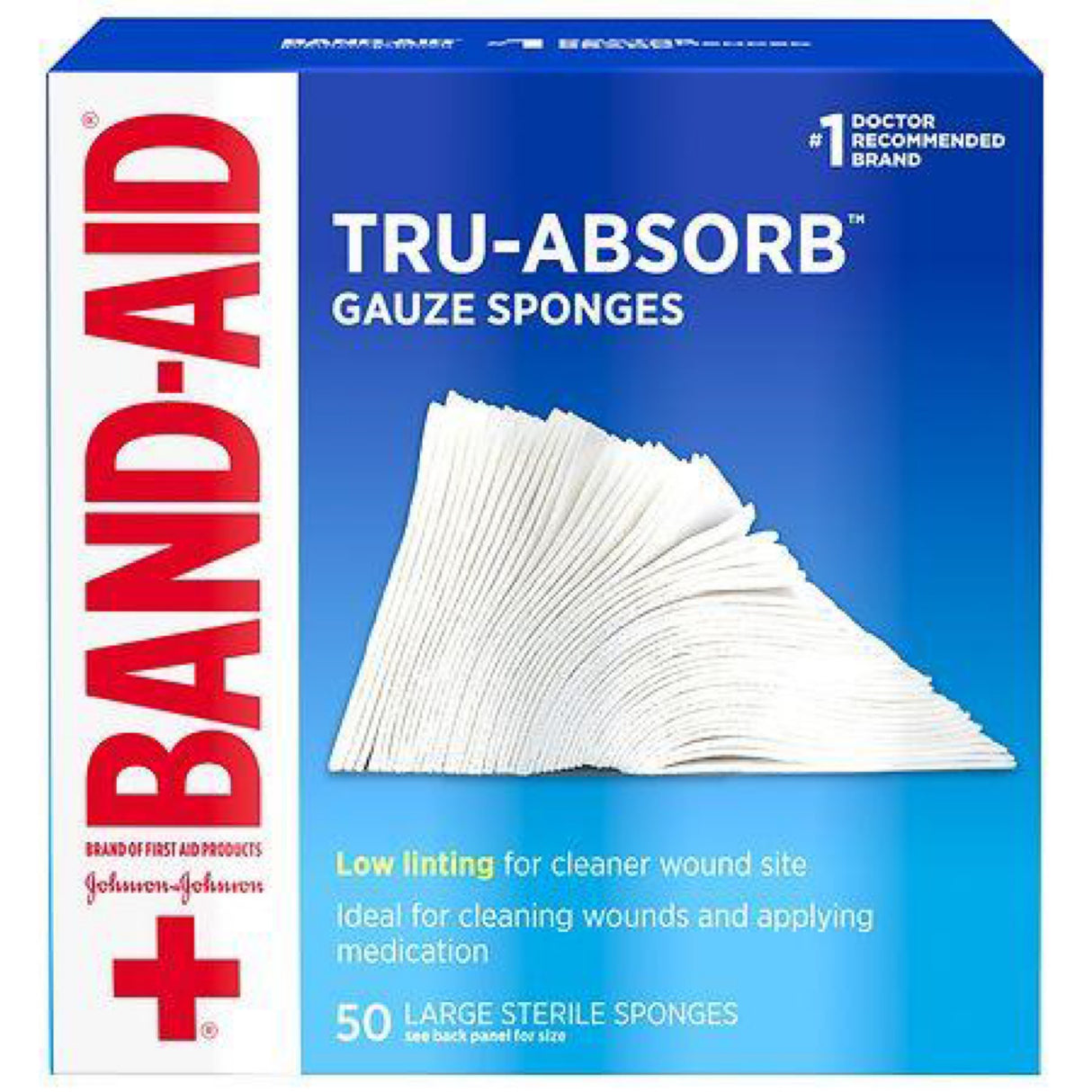 Band Aid Brand First Aid Products Tru-Absorb Sterile Gauze Sponges for Cleaning and Cushioning Minor Wounds, Cuts & Burns, Low-Lint Design