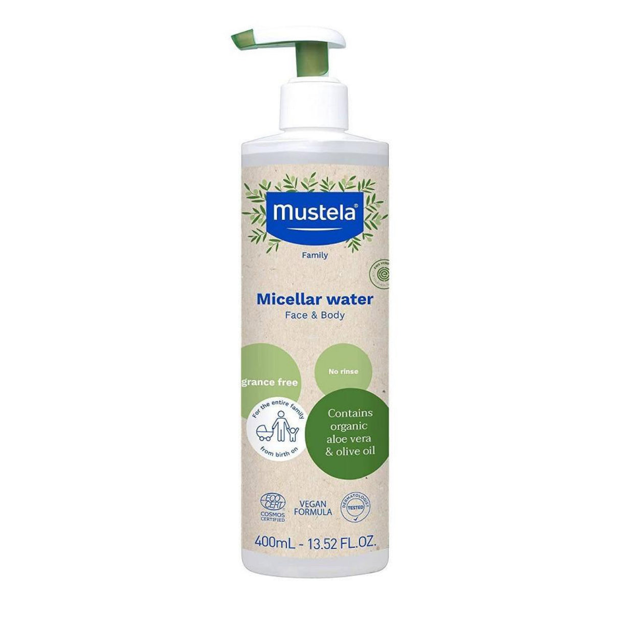 Mustela Organic Micellar Baby Bath Wash Water with Olive Oil and Aloe - Fragrance Free
