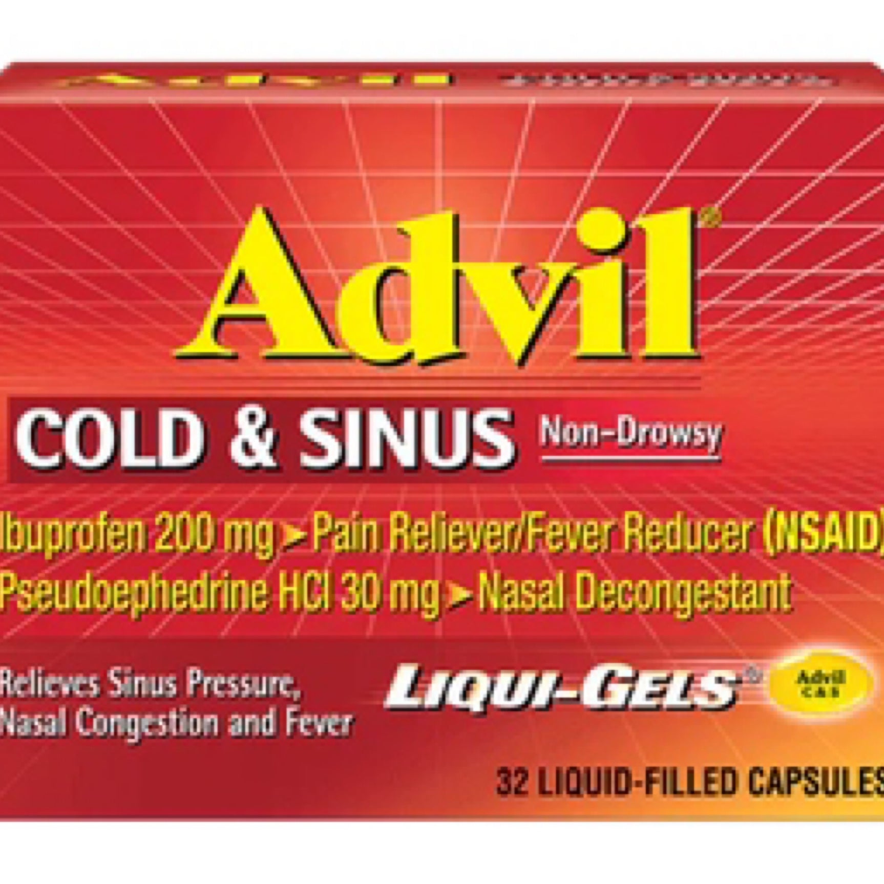 Advil Cold & Sinus Non-Drowsy Pain Reliever/Fever Reducer & Decongestant Liqui-gels 32 Count
