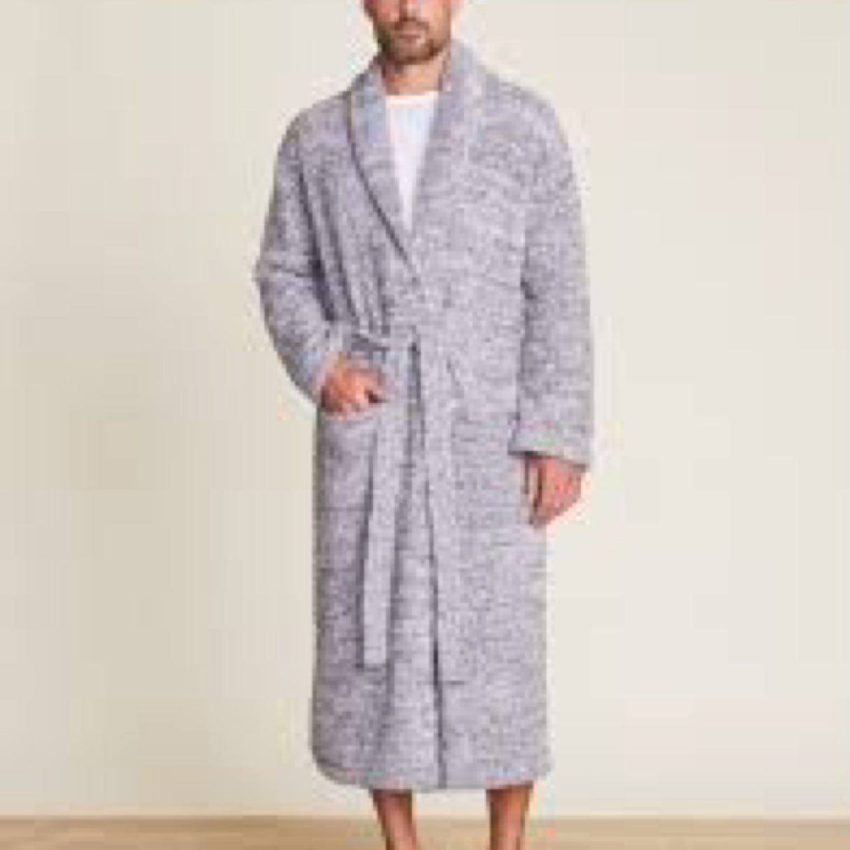 Barefoot Dreams CozyChic Heathered Adult Robe, Graphite-White (AS1, Numeric, Numeric_1, Regular, Regular