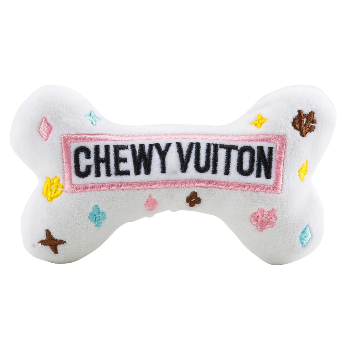 Haute Diggity Dog White Chewy Vuiton Bones Squeaker Dog Toy large