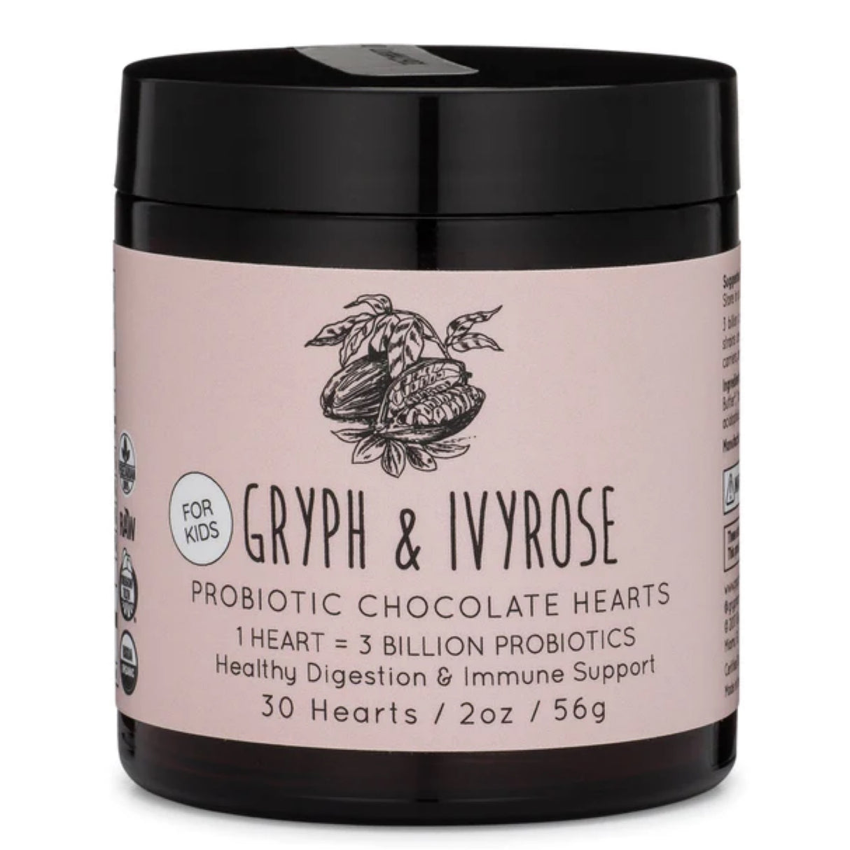 Gryph & Ivyrose probiotic chocolate hearts for kids