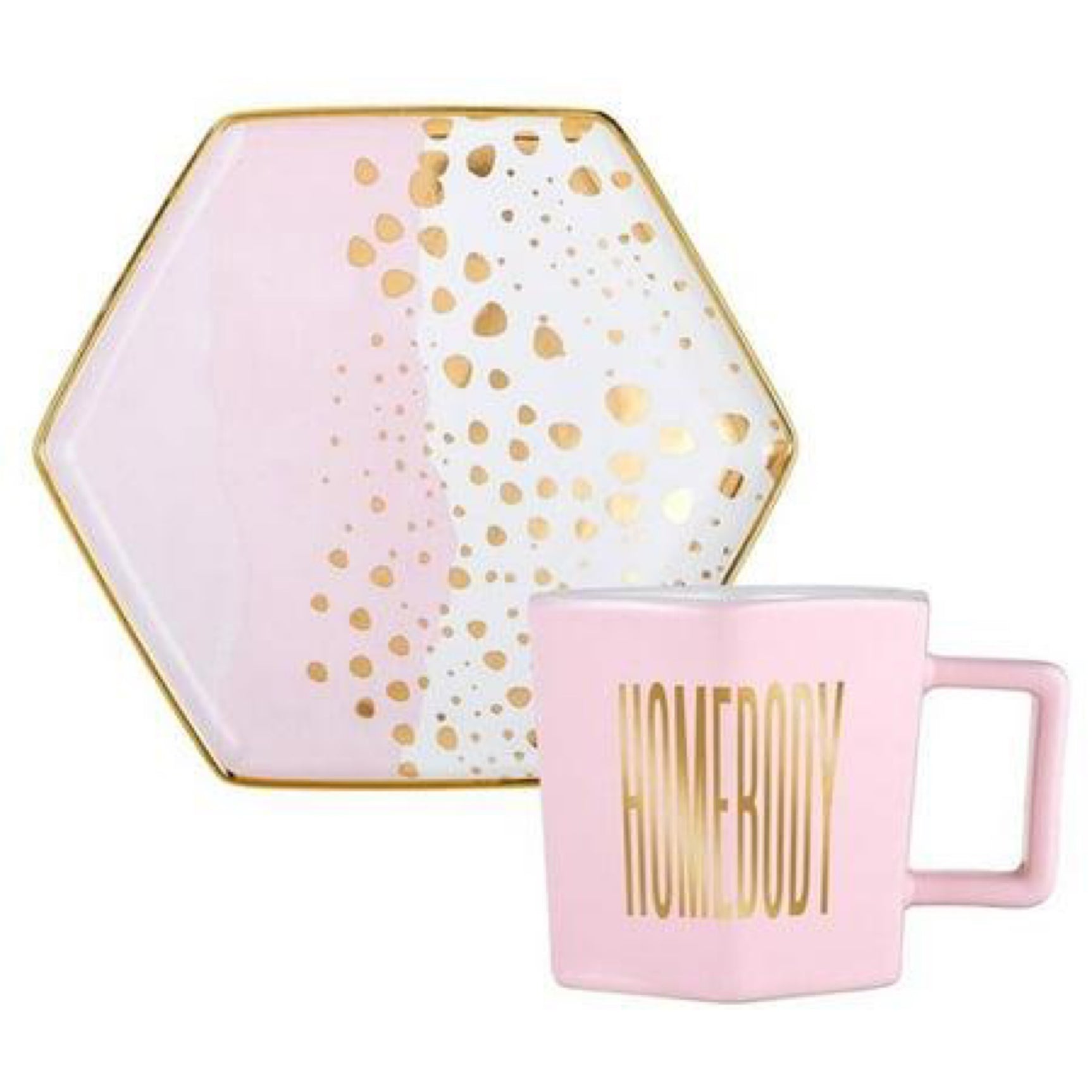 Slant Collection Set of 2 Pink White Gold Gift Collections 6-oz Hex Mug