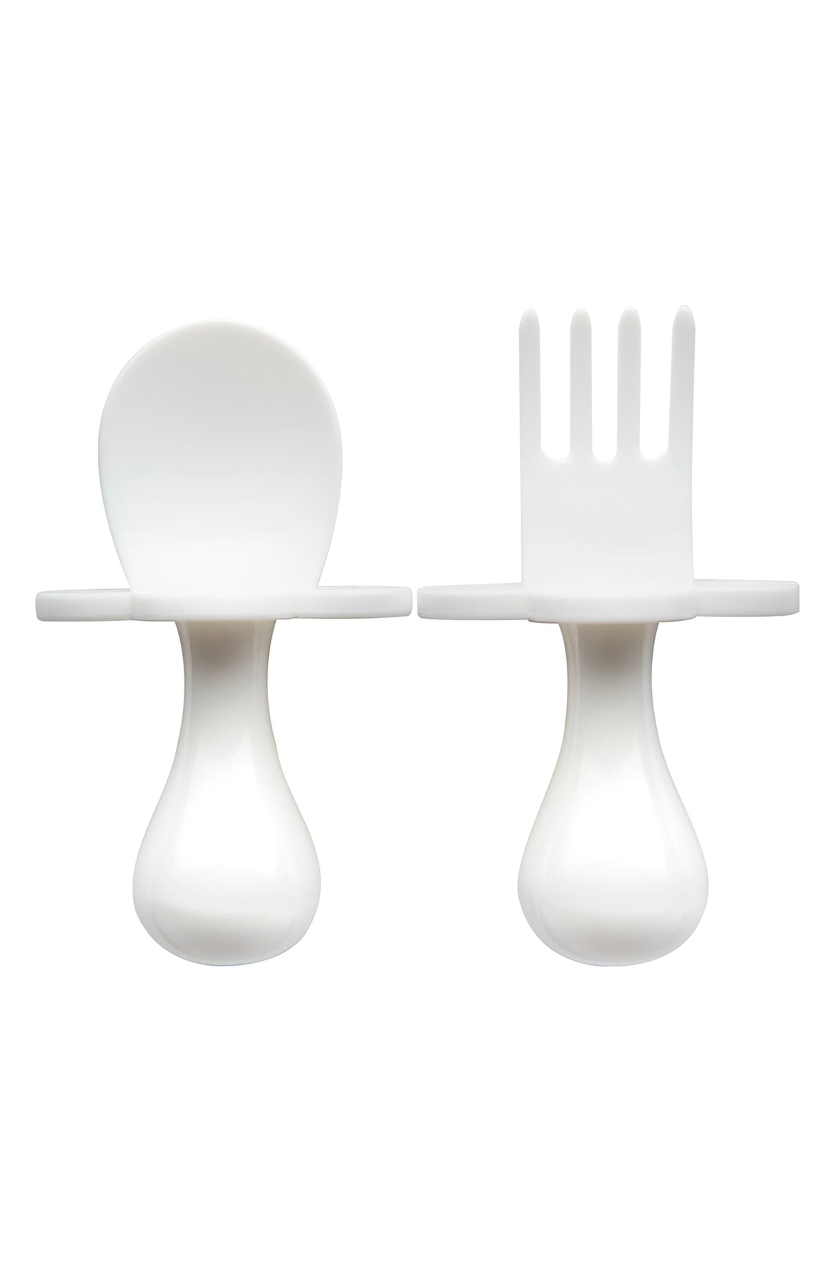 Grabease Baby and Toddler Self-Feeding Utensils – Spoon and Fork Set for Baby-Led Weaning – Made of Non-Toxic Plastic – Featuring Protective Barriers to Prevent Choking and Gagging