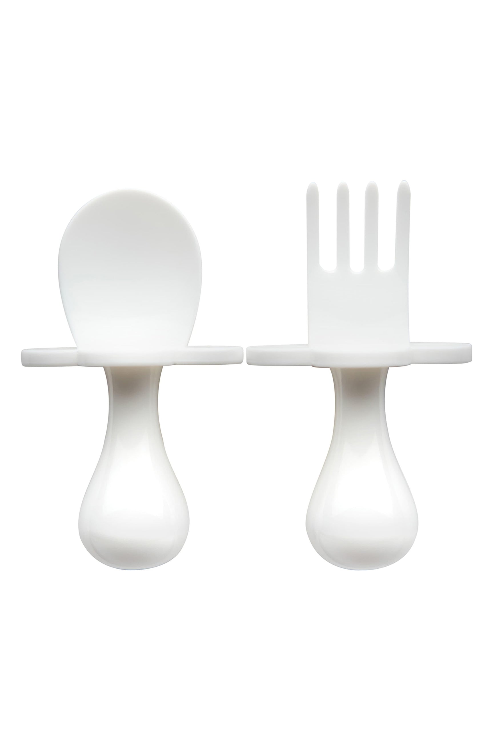 Grabease Baby and Toddler Self-Feeding Utensils – Spoon and Fork Set for Baby-Led Weaning – Made of Non-Toxic Plastic – Featuring Protective Barriers to Prevent Choking and Gagging