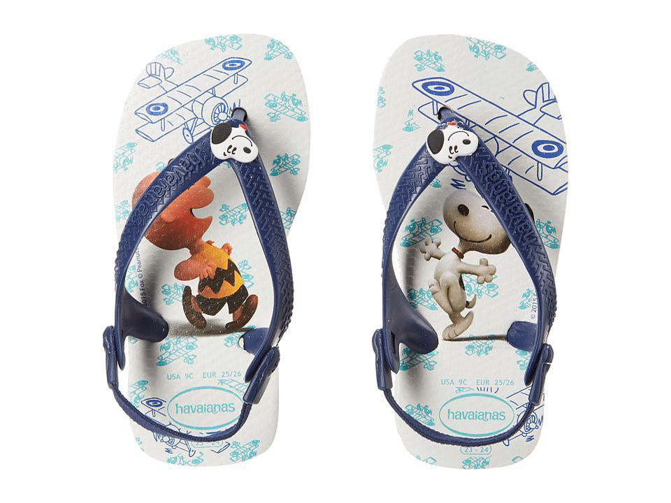 Havaianas Baby Snoopy Sandal Flip Flop with Backstrap (Toddler), White/Navy Blue
