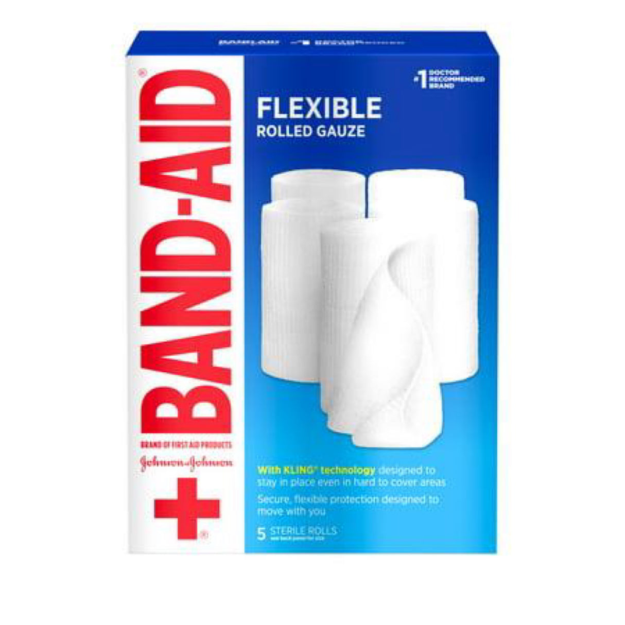 J&J Bandaid First Aid 4 Inch x 2.1 Yards Rolled Gauze 5 Count