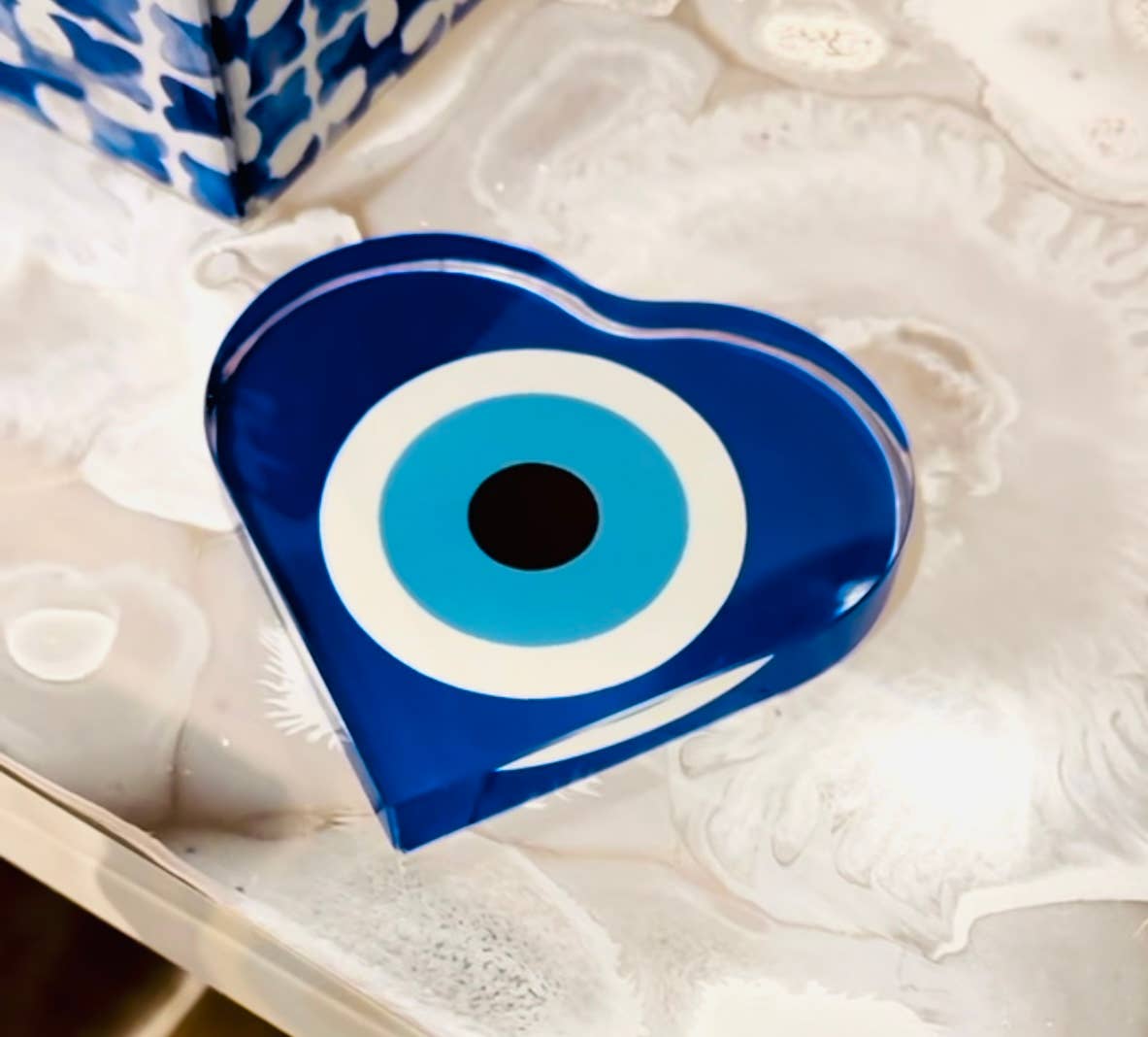 Evil Eye Good Luck Crystal Heart Paperweight Decor - Image 3