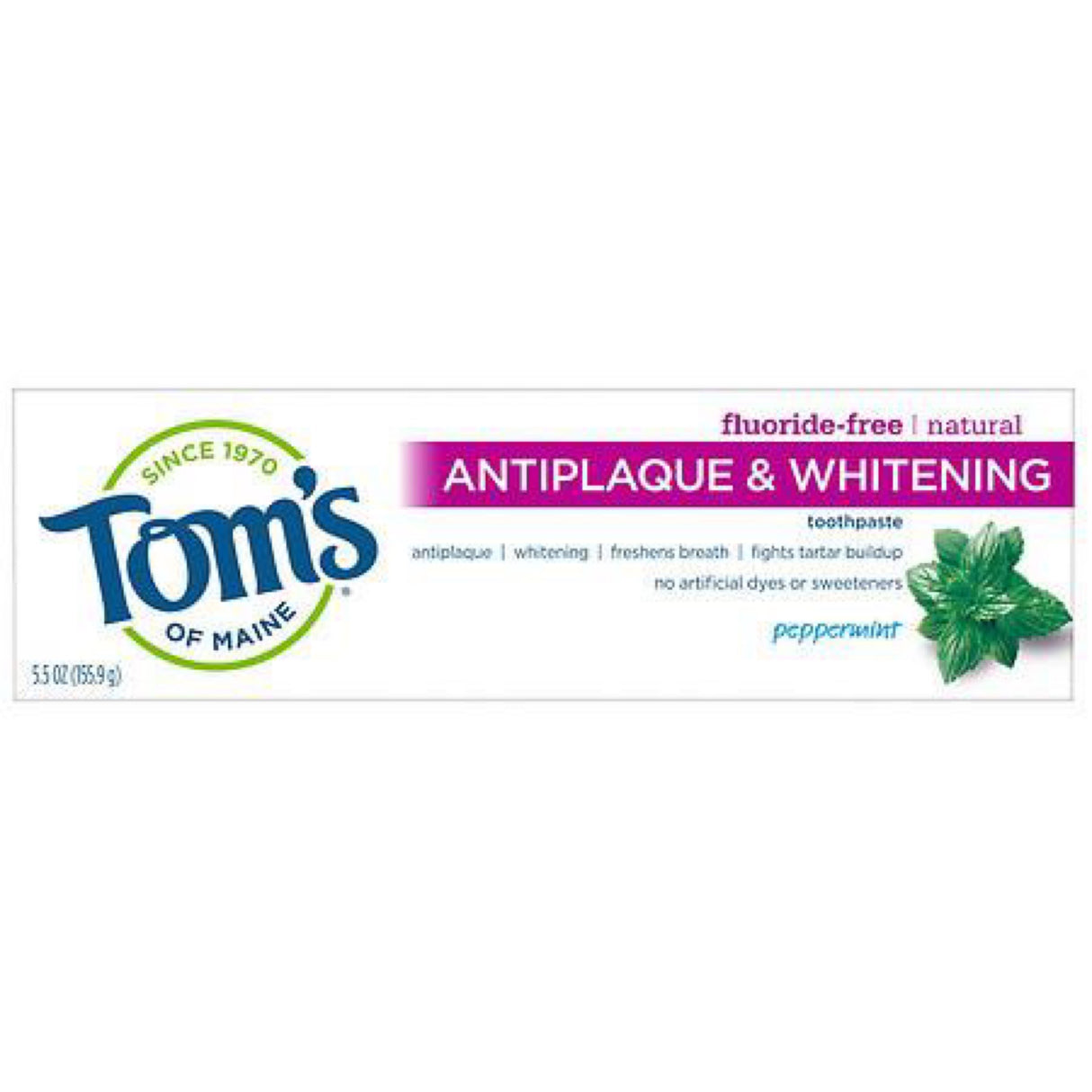 Tom S of Maine Natural Antiplaque & Whitening Fluoride-Free Peppermint Toothpaste