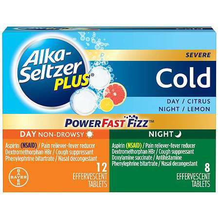 Alka-Seltzer Plus NSAid Cough/Cold Day/Night Pack Powerfast Fizz Tablets - Citrus Lemon