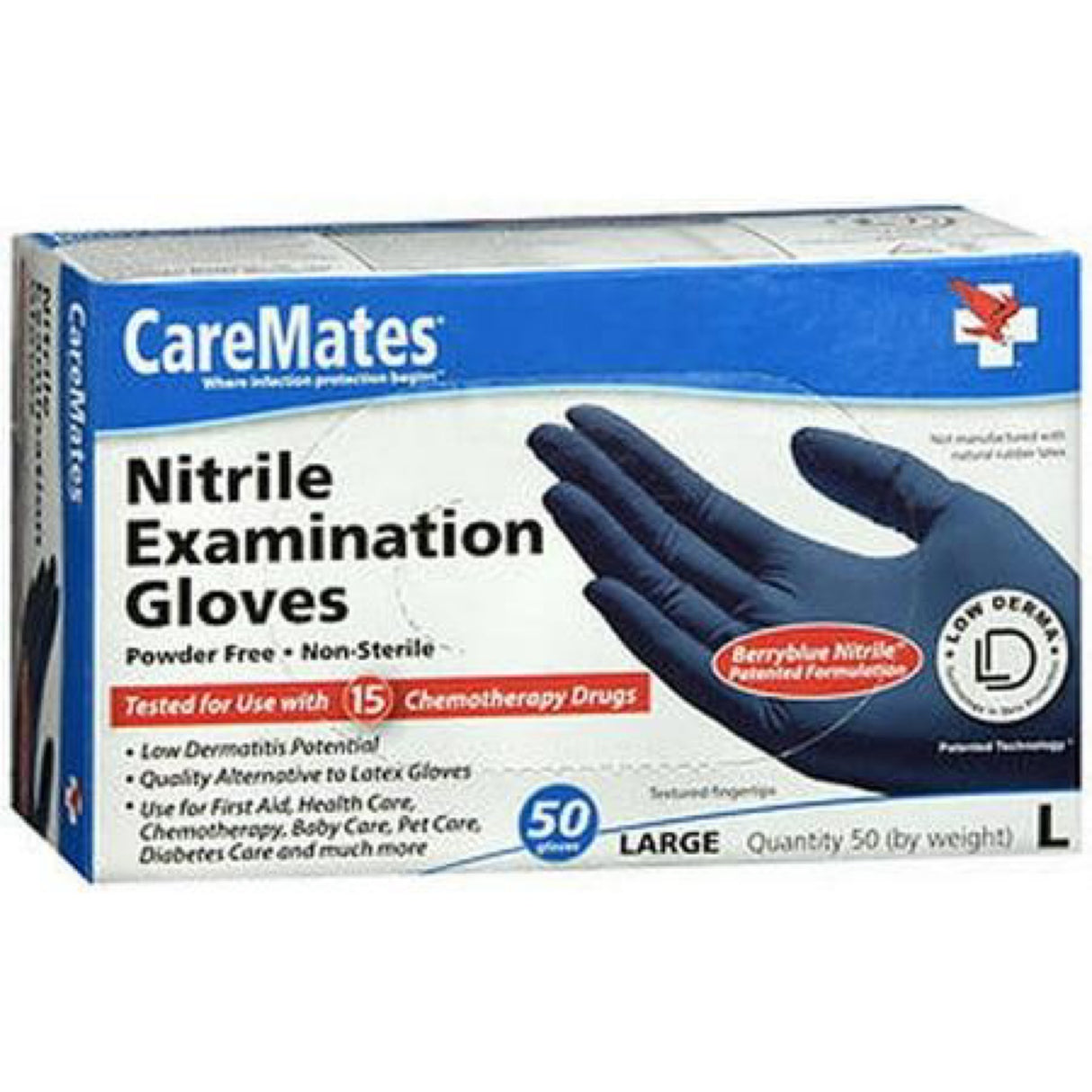 Caremates Powder Free Nitrile Examination Gloves Large Count