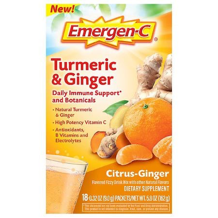 Emergen-C Citrus-Ginger Fizzy Drink Mix, Turmeric and Ginger, Immune Support, Natural Flavors with High Potency Vitamin C