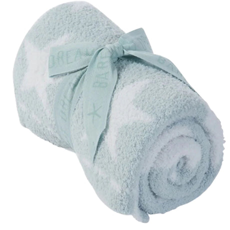 Barefoot Dreams Receiving Blanket Aqua Ice/ White Star One Size