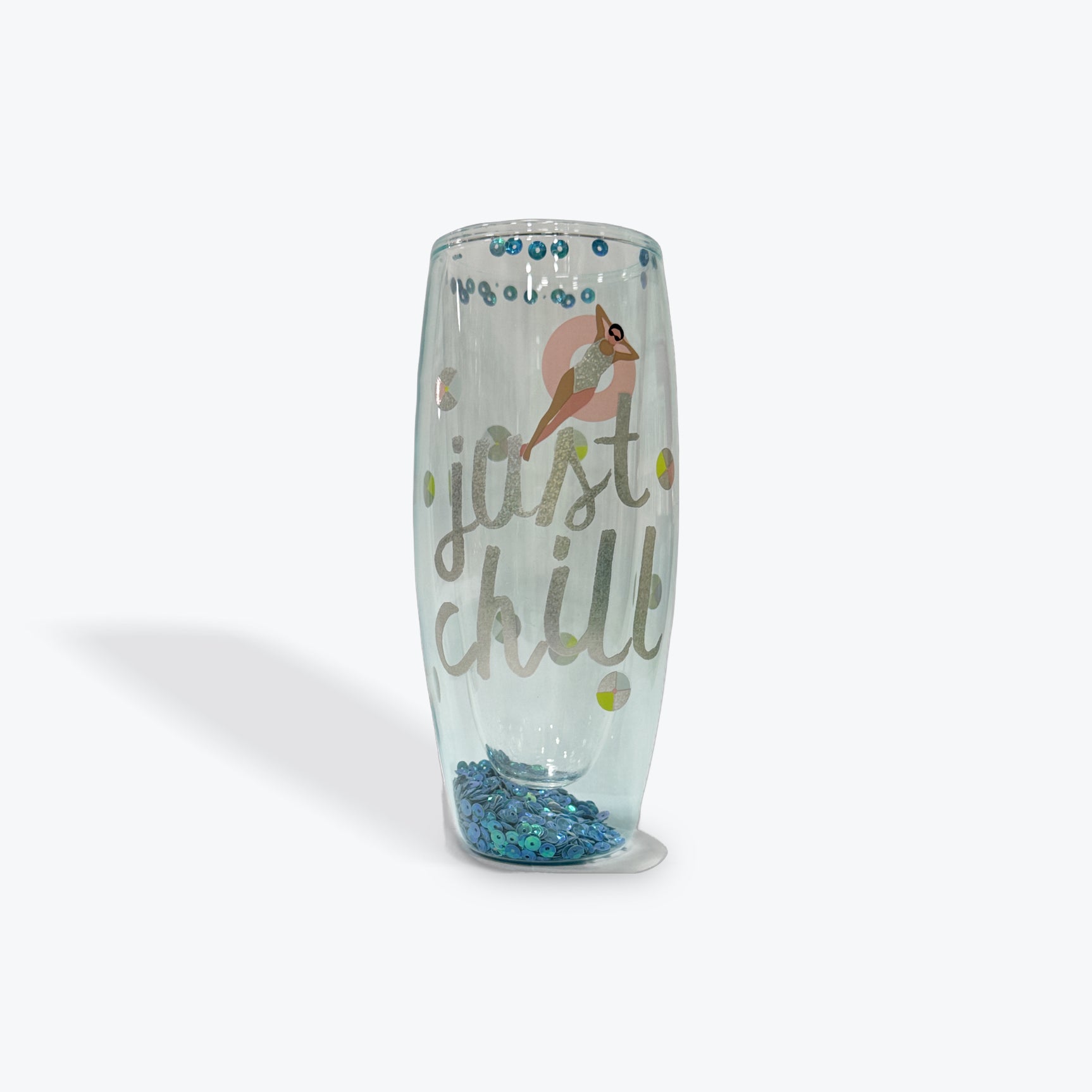 Slant Double-Wall Stemless "Just Chill" Champagne Glass