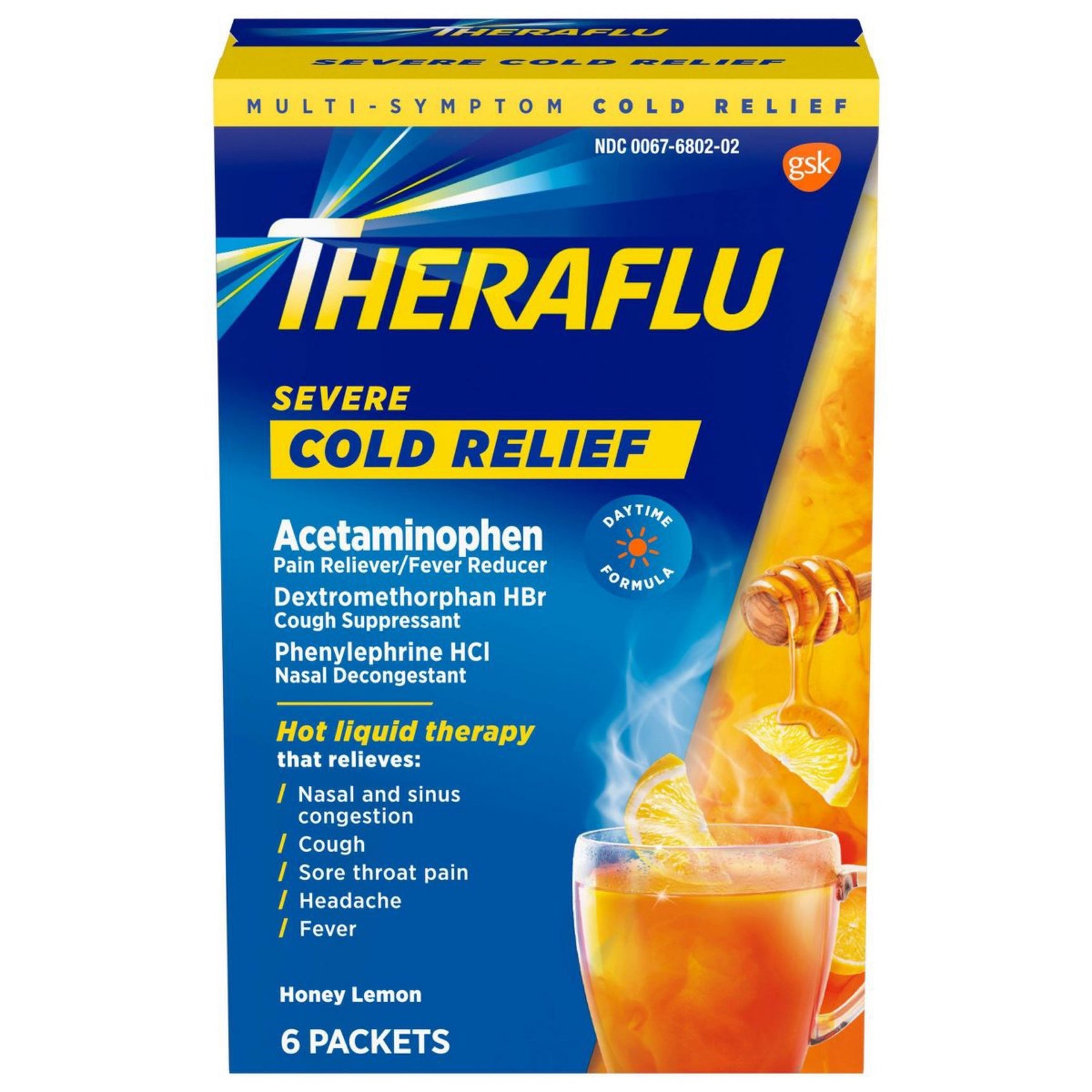 Theraflu Alivio para Resfriado Severo Multsíntomas en Polvo con Acetaminofén, Té Verde y Miel Limón