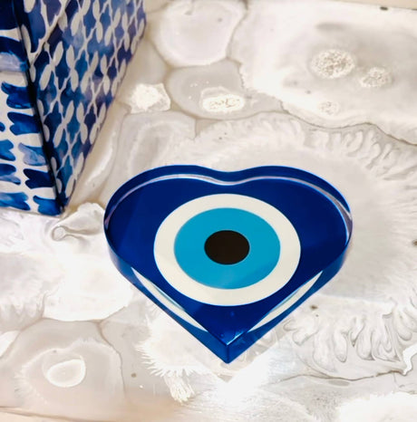 Evil Eye Good Luck  Crystal Heart Paperweight Decor