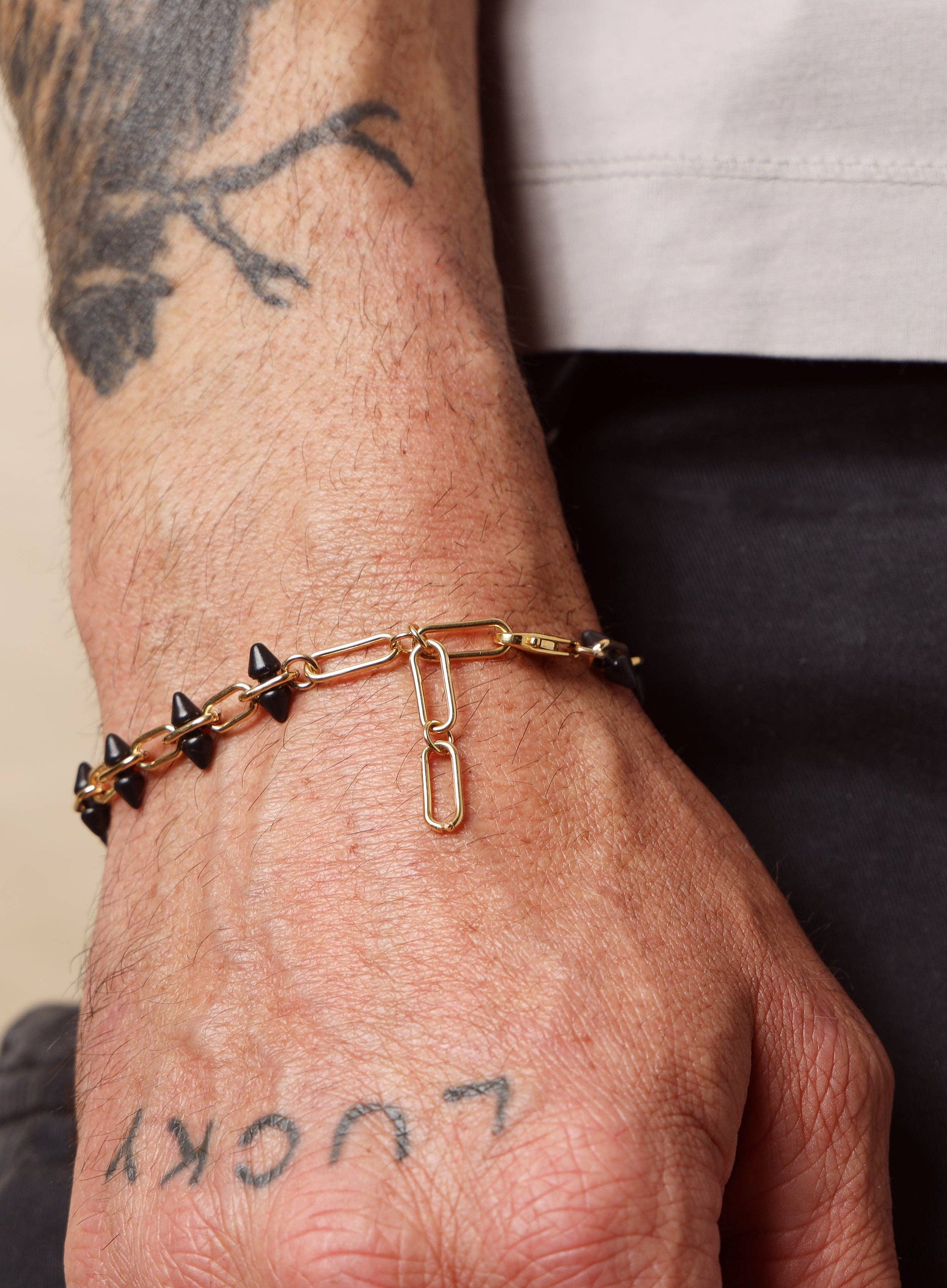 We Are All Smith 14k Gold Filled and Titanium Adjustable Spike Men's Bracelet - Image 8