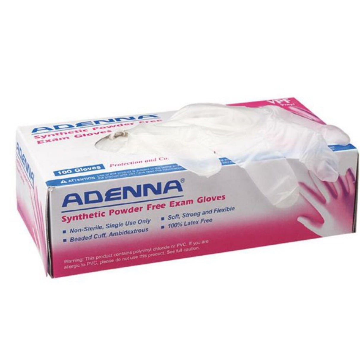 Adenna VPF Vinyl Exam Gloves - LARGE 100/Box. Powder-Free, Smooth, Translucent