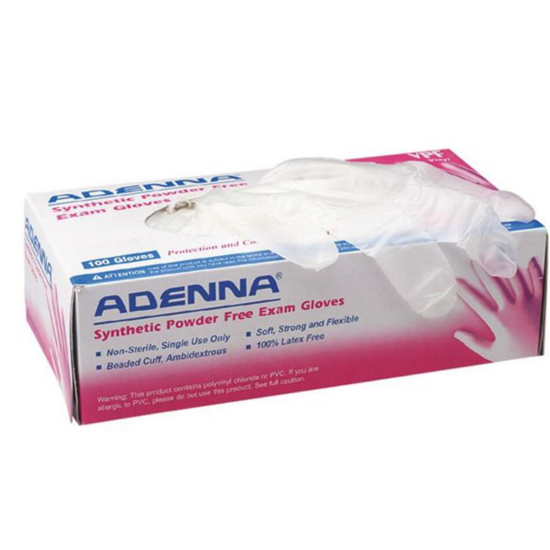 Adenna VPF Vinyl Exam Gloves - LARGE 100/Box. Powder-Free, Smooth, Translucent