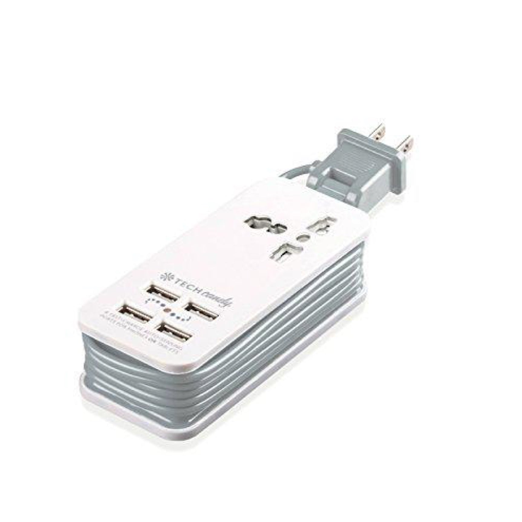 Tech Candy Power Trip Compact Travel Charging Station 4 USB Ports 1 Outlet Plug, Smart Technology