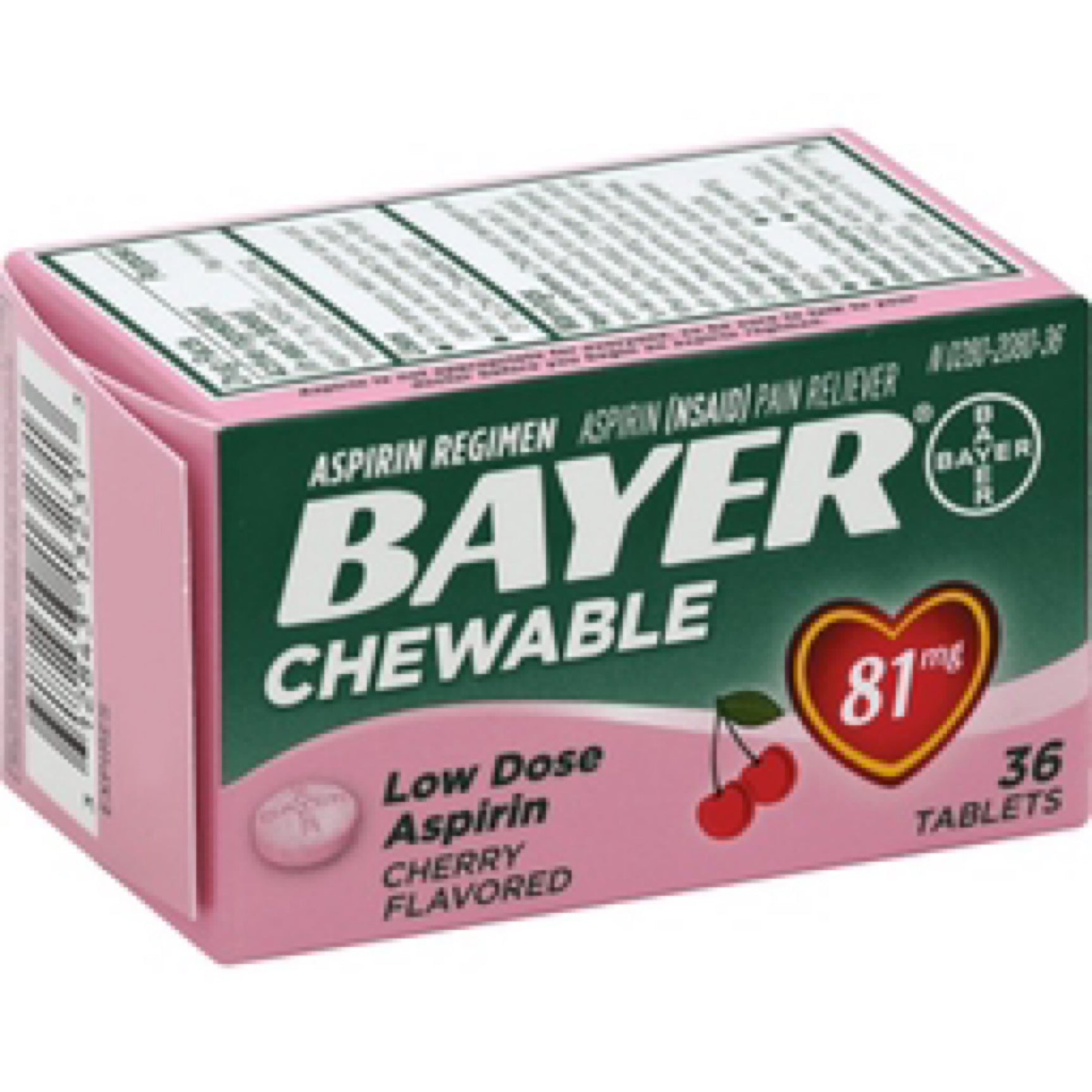 Bayer Chewable Aspirin Regimen Low Dose Pain Reliever Tablets Cherry