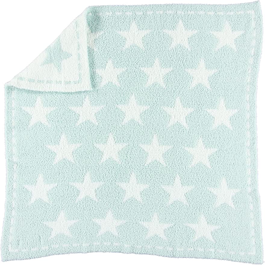 Barefoot Dreams Receiving Blanket Aqua Ice/ White Star One Size