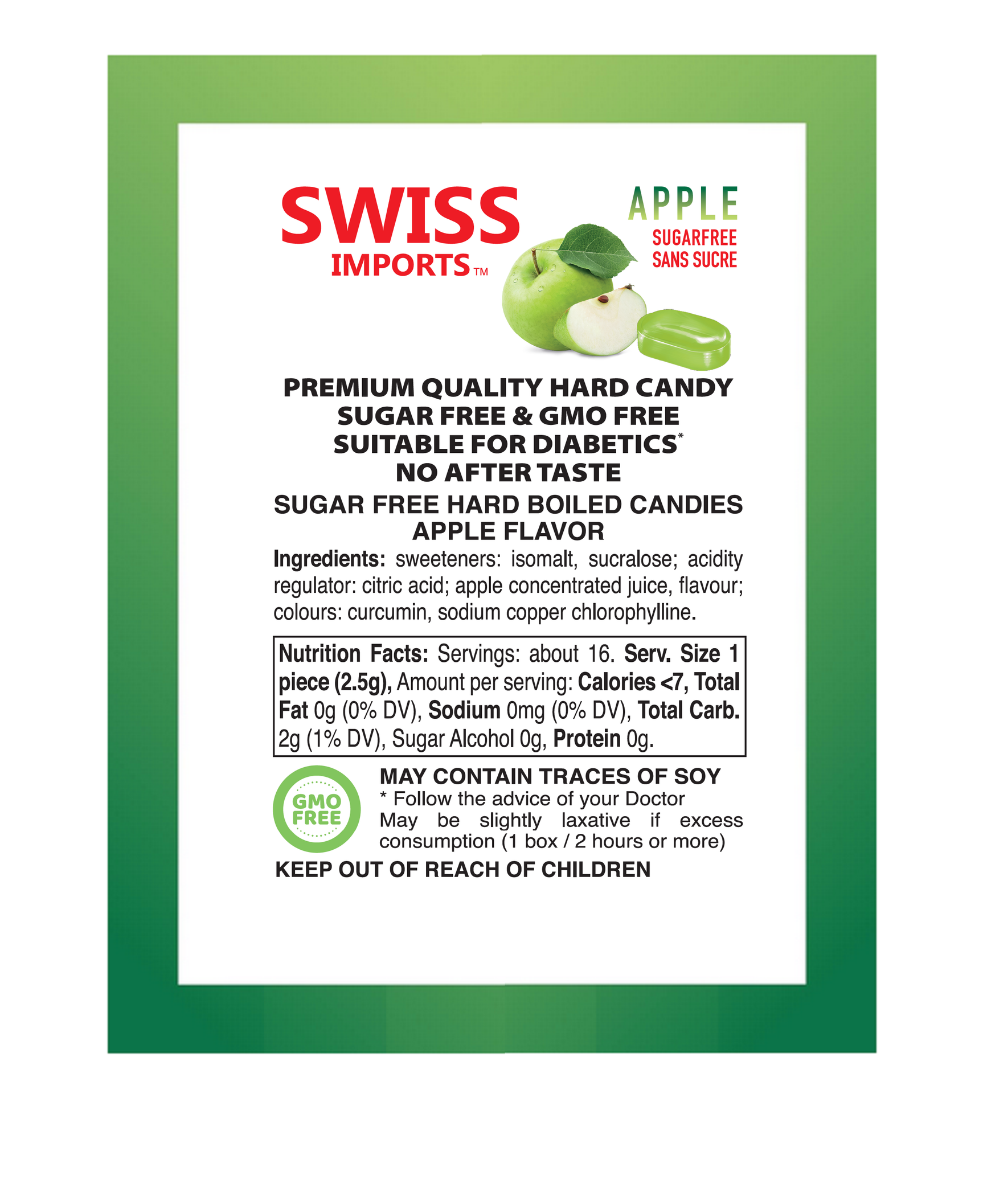 Swiss Imports Bonbons Sugar Free Apple Candy 40g - Image 3