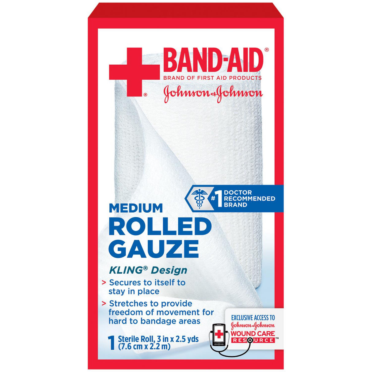 J&J Bandaid First Aid 3 Inc x 2.5 Yards Rolled Gauze 1 Count