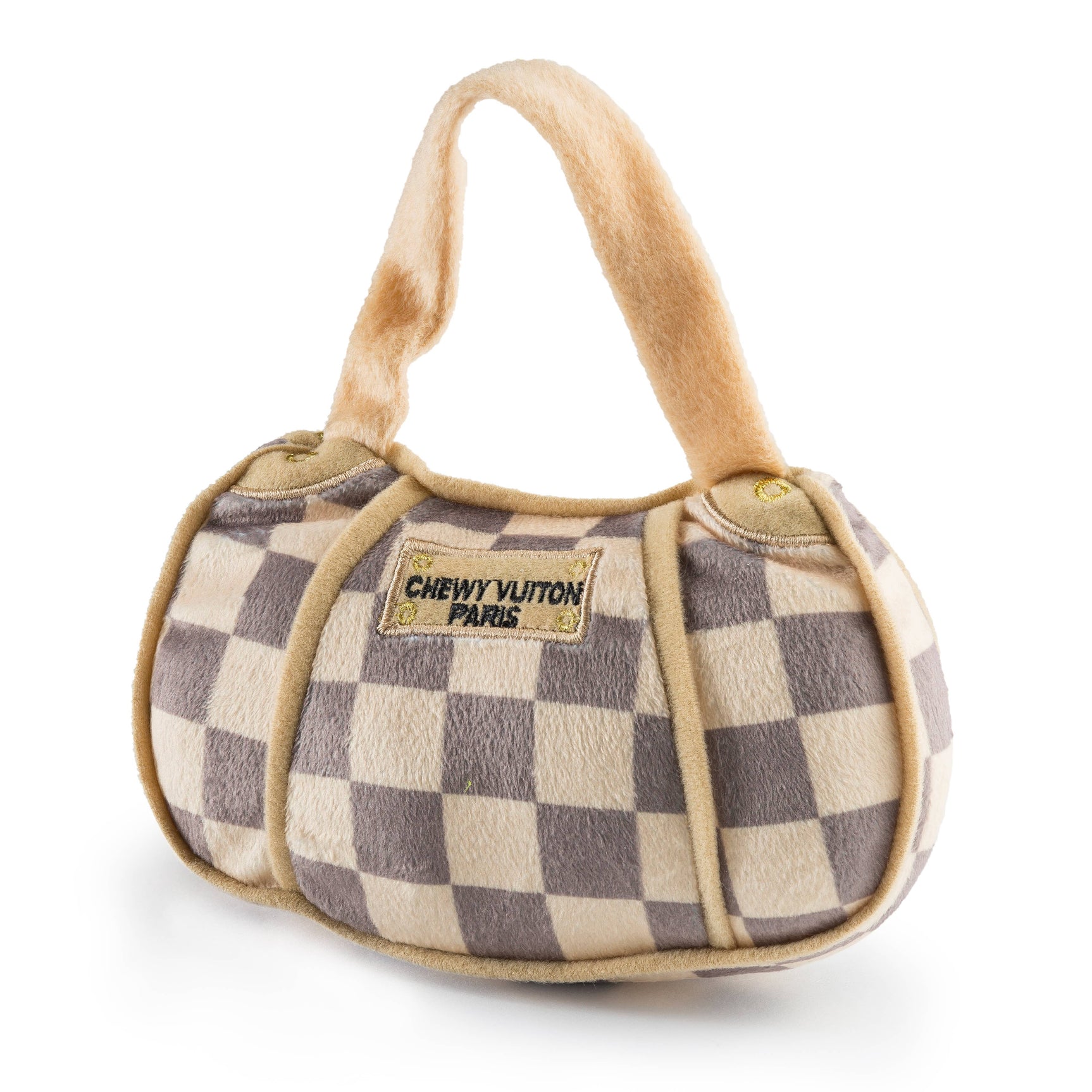 Haute Diggity Dog Checker Chewy Vuiton Handbag Squeaker Dog Toy
