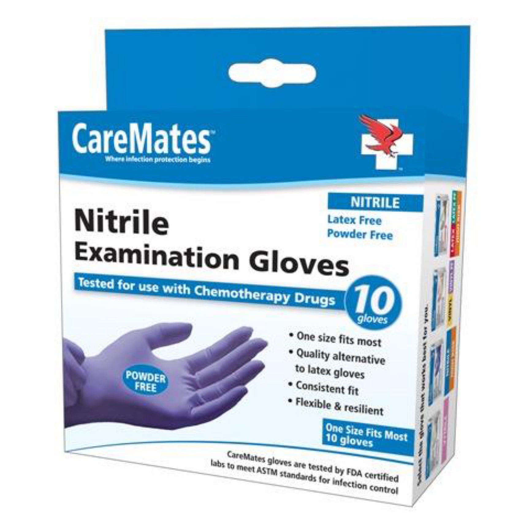 Caremates 01613020 Nitrile Powder Free Gloves, One Size