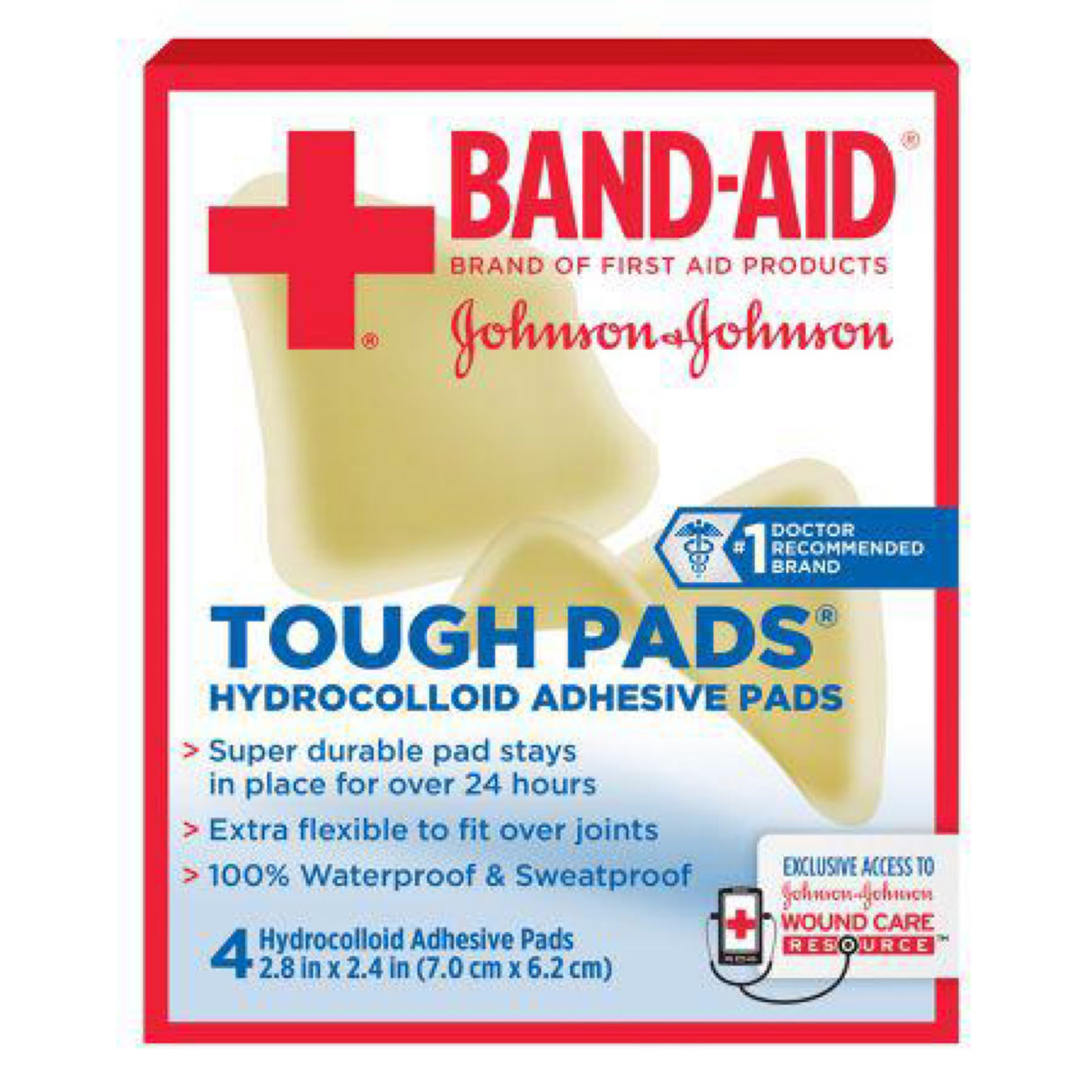 Band-Aid® Brand of First Aid Products Tough Pads® for Minor Cut and Scrapes, 2.8 Inches by 2.4 Inches