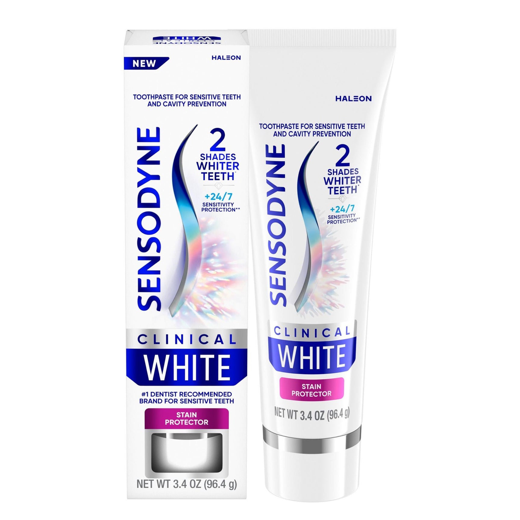 Sensodyne Clinical White Toothpaste Clinically Proven Whitening for Sensitive Teeth Stain Protector 3.4 Oz