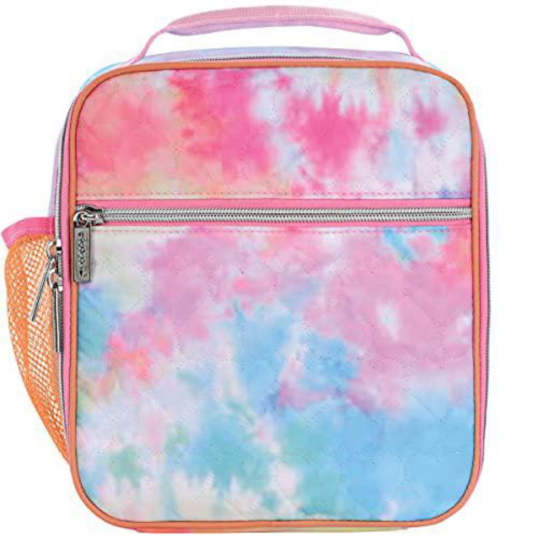 iscream Cotton Candy Quilted Hearts 9" x 8" Lined Insulated Lunch Tote with Bottle Pocket