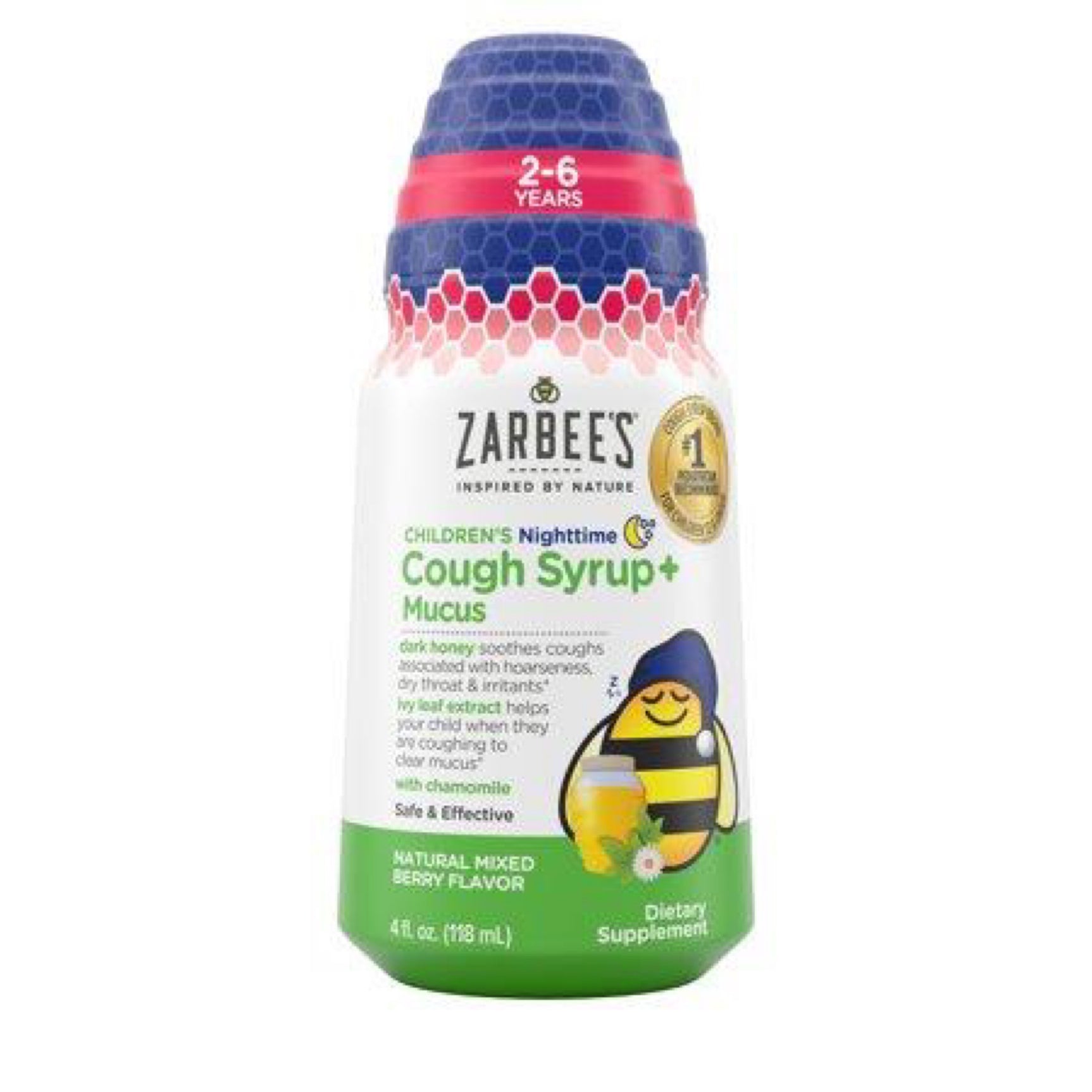 Zarbee’s Kids Cough + Mucus Nighttime with Honey ivy Leaf Elderberry Berry Oz