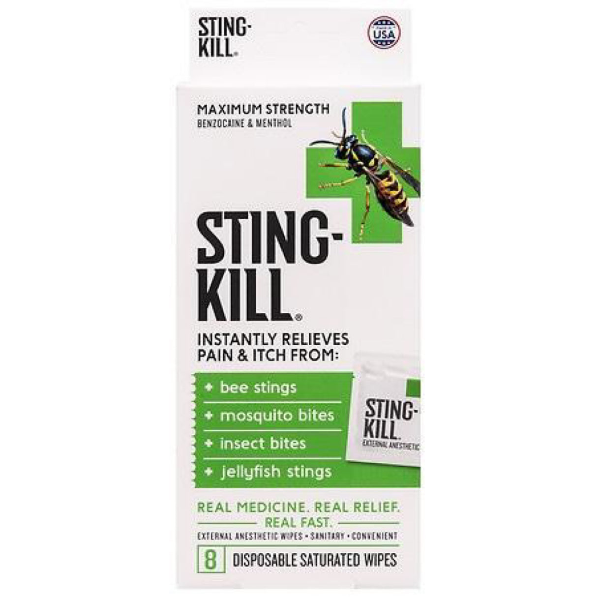 Sting Kill First Aid Anesthetic Wipes, Instant Pain + Itch Relief