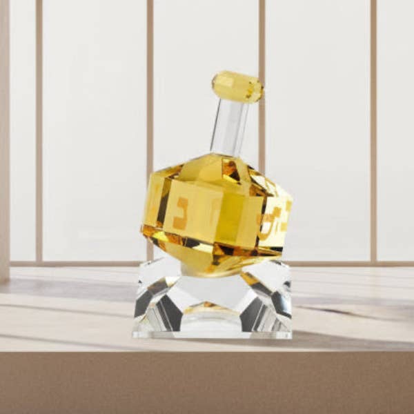 Hand Crafted Amber Crystal Dreidel On Stand - Image 2