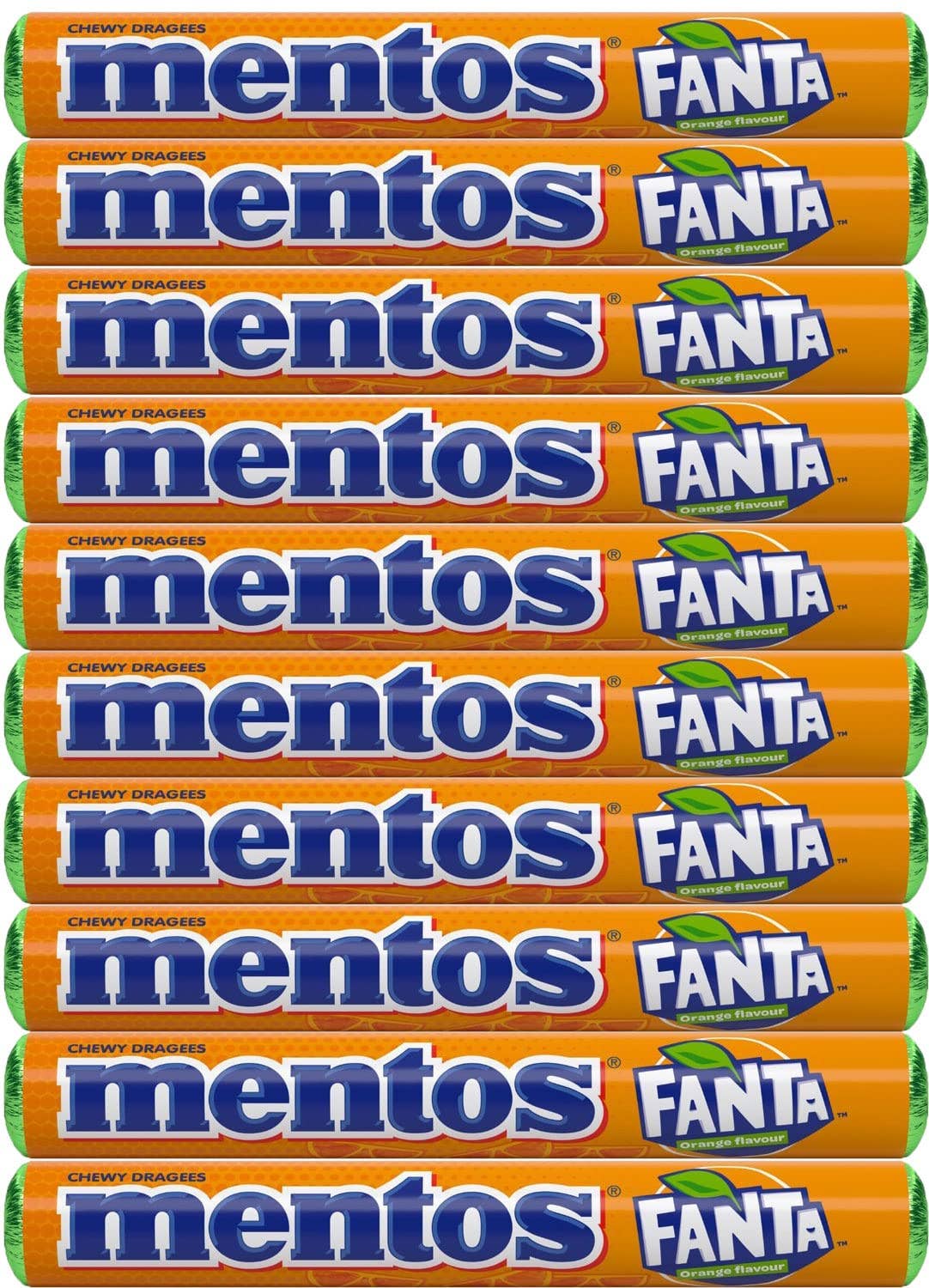 Mentos Orange Fanta Soda Fruit Chewy Candy Roll Import 16 ct Tray