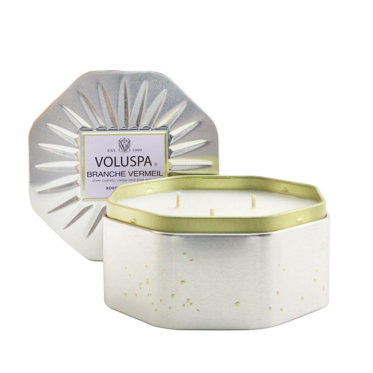 Voluspa Branche Vermeil Candle | 3 Wick Tin | All Natural Wicks and Coconut Wax for Clean Burning | 12 oz