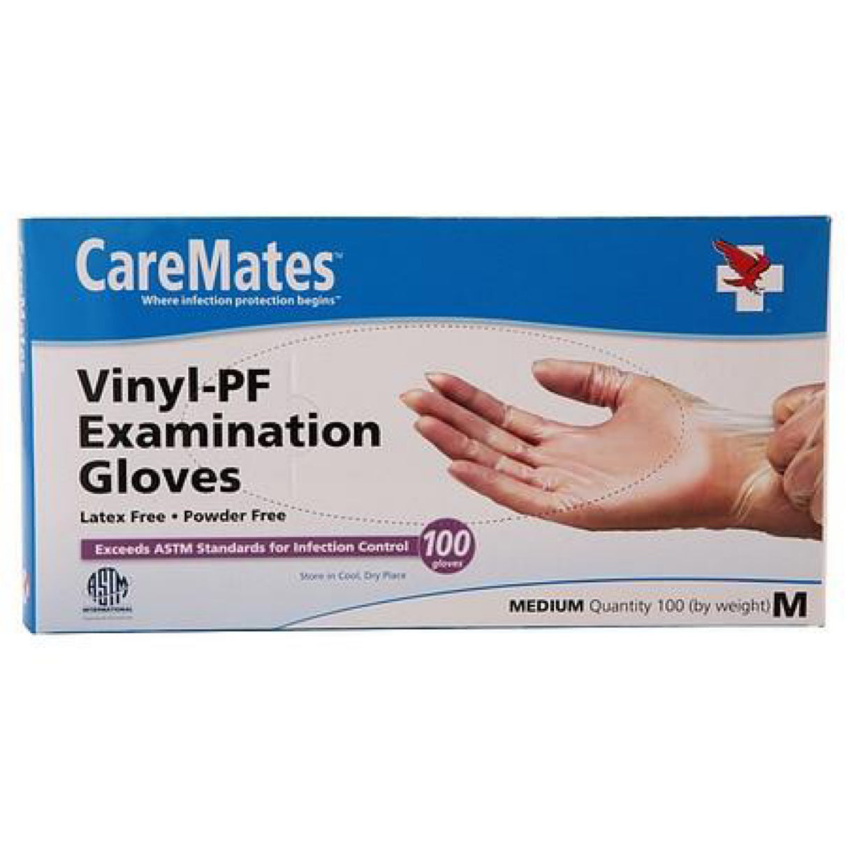 Caremates Vinyl-PF Examination Gloves Medium Count