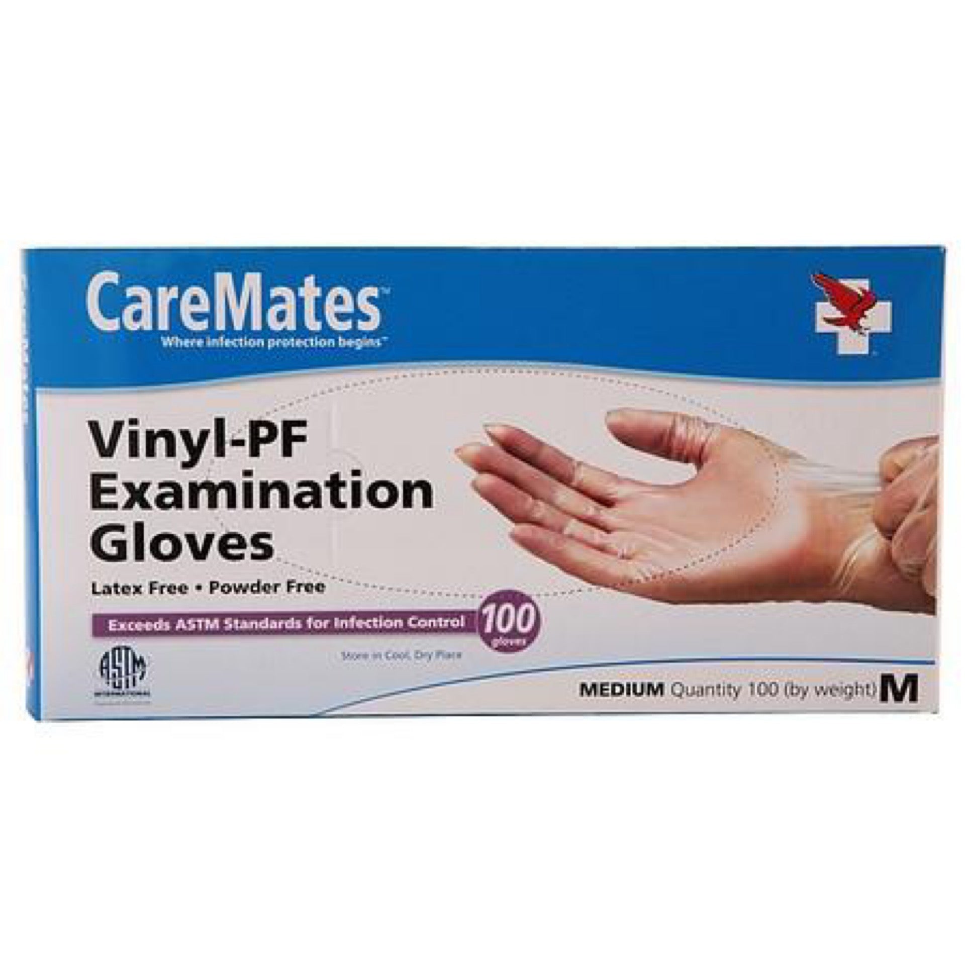 Caremates Vinyl-PF Examination Gloves Medium Count