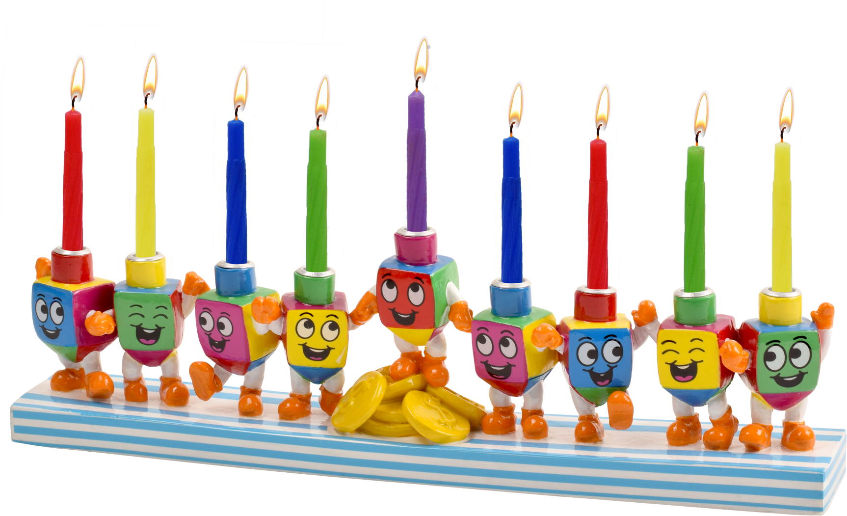 Hand Painted Menorah - Dancing Dreidels