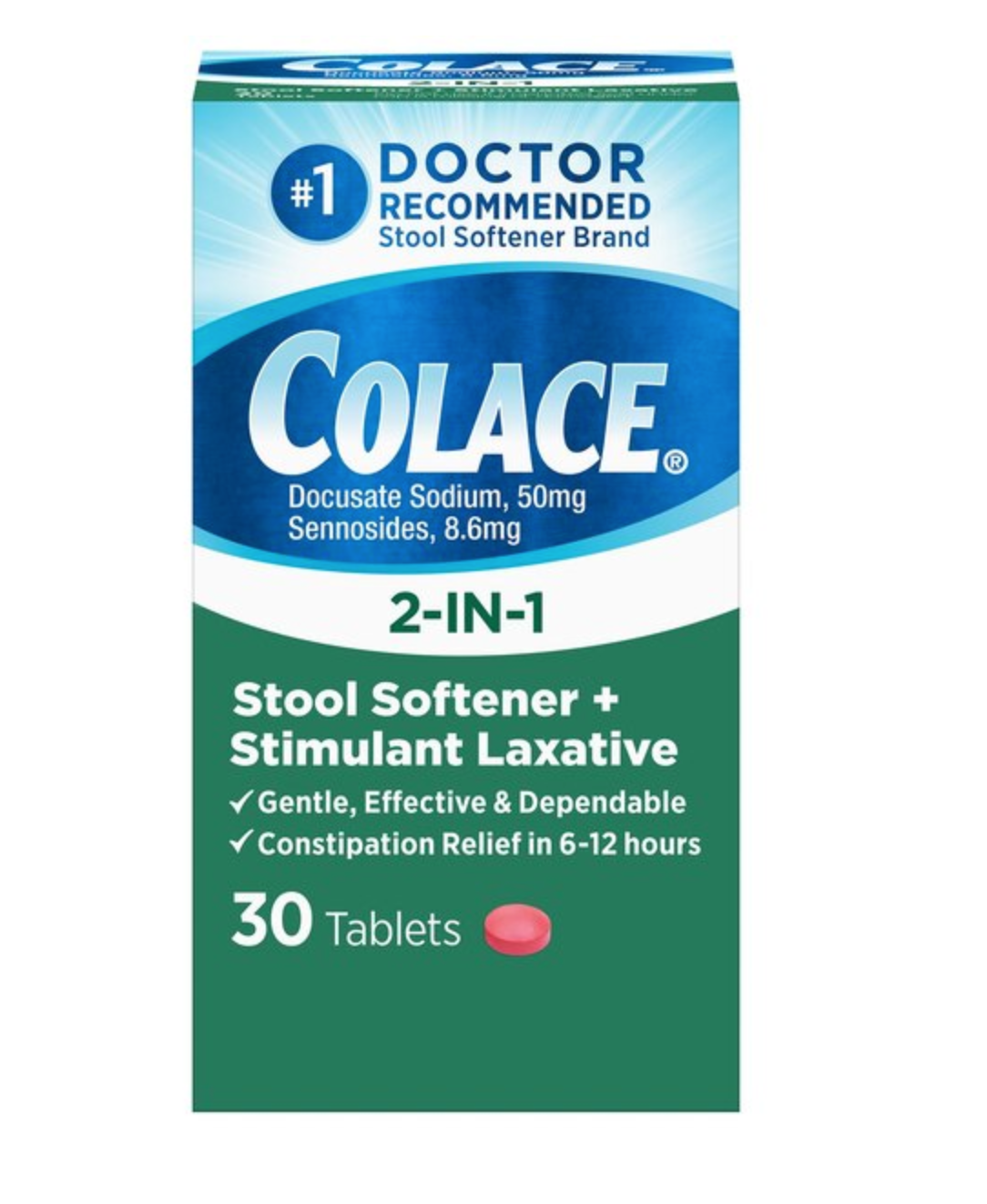 Colace 2-in-1 Stool Softener + Stimulant Laxative Tablets
