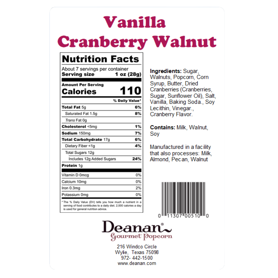 Deanan’s Vanilla Cranberry Walnut Popcorn - 20 Count Kraft Bags - Image 2